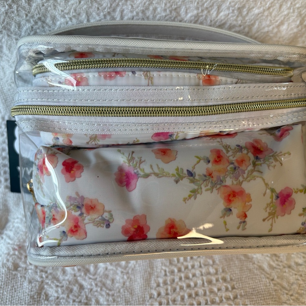 Floral Cosmetic Bag Set with Clear Overlay